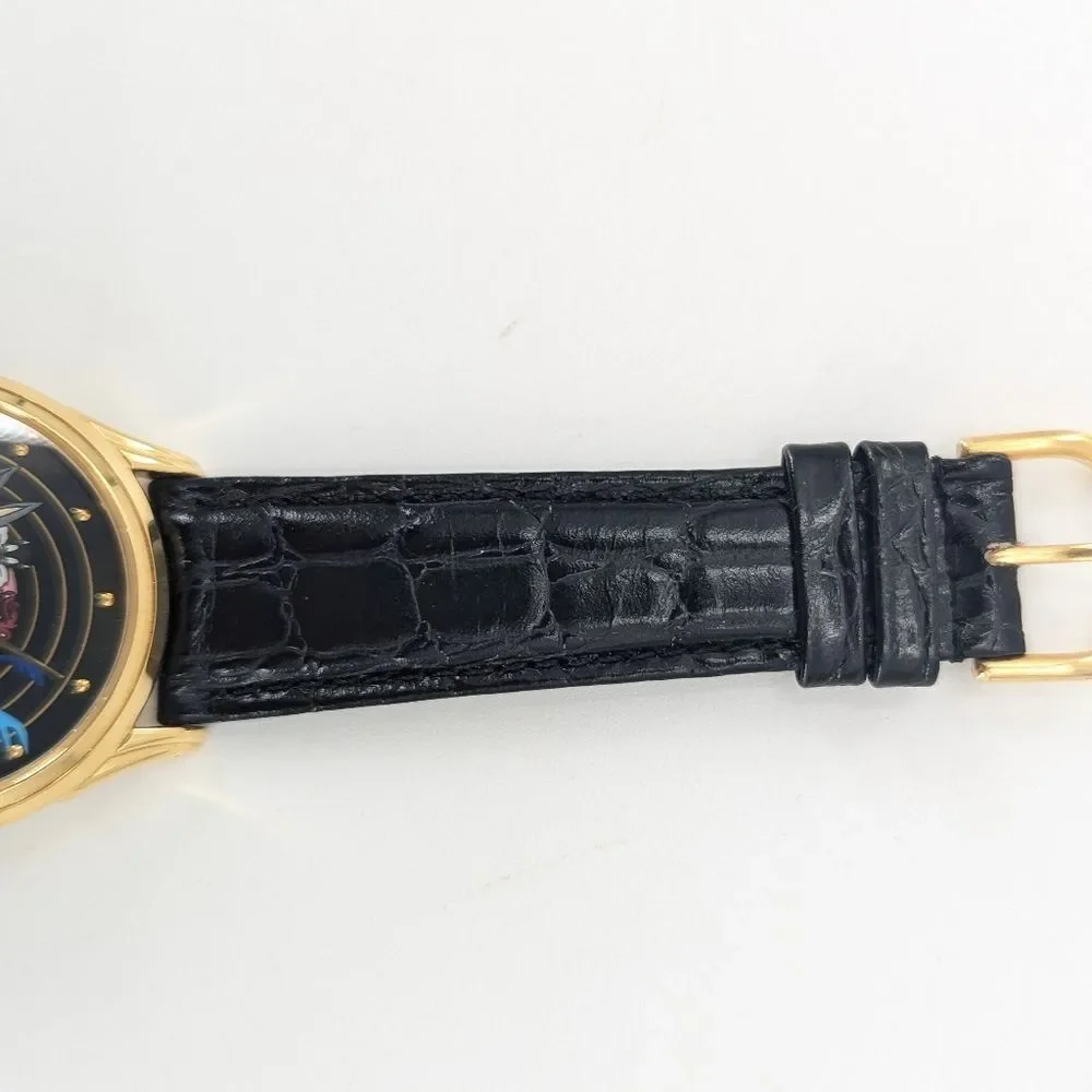 Armitron Looney Tunes Collectors Edition Gold Black Leather Band Watch